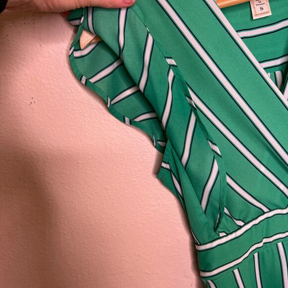 Monteau Green and White Stripe Summer Dress Small - Picture 3 of 12
